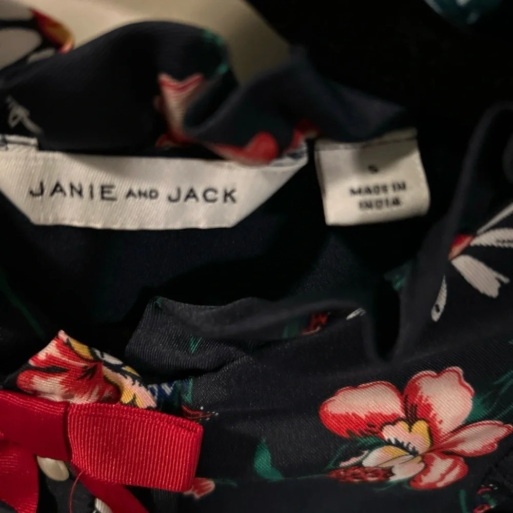 Janie and Jack Dark Blue Floral Dress with Red Accent